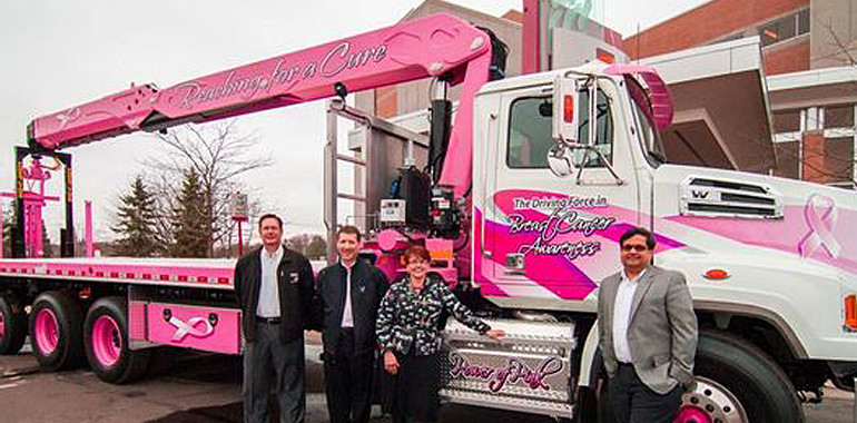 pink boom truck